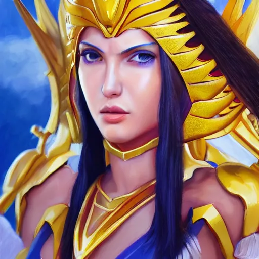 Image similar to realistic Portrait painting of Maria Ozawa as Athena from Saint Seiya, made by Michaelangelo, physical painting, Sharp focus,digital art, bright colors,fine art, trending on Artstation, unreal engine.