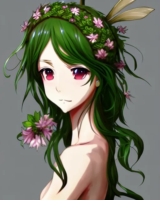 Prompt: character concept art of an anime dryad | | cute - fine - face, pretty face, key visual, realistic shaded perfect face, fine details, tranding on artstation