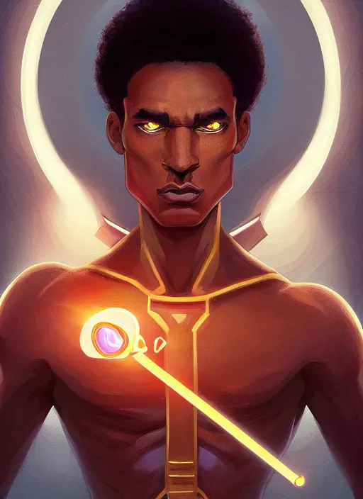 Image similar to symmetry!! brown skin man egyptian prince holding scepter of power, solid cube of light, hard edges, product render retro - futuristic poster scifi, lasers coming from eyes, brown skin man egyptian prince, intricate, elegant, highly detailed, digital painting, artstation, concept art, smooth, sharp focus, illustration, dreamlike, art by artgerm