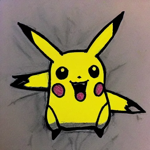 Image similar to kids crayon drawing of Pikachu on paper