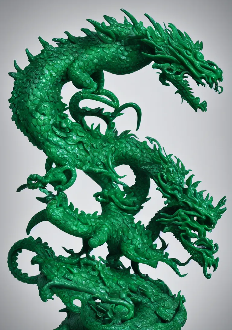 Prompt: A dragon statue made of jade, 4k