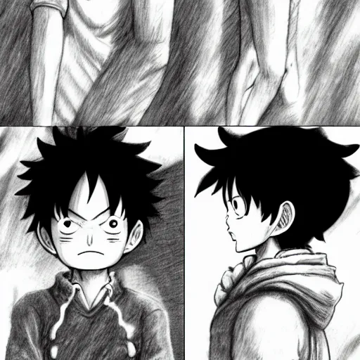 Prompt: akira pencil drawings of luffy