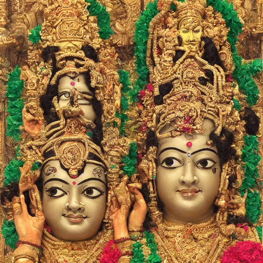 Prompt: faces of all hindu deities combined into one face