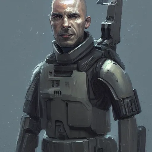 Image similar to portrait of a man by greg rutkowski, a soldier of the galactic federation wearing a gray and black tactical gear, star wars expanded universe, highly detailed portrait, digital painting, artstation, concept art, smooth, sharp foccus ilustration, artstation hq