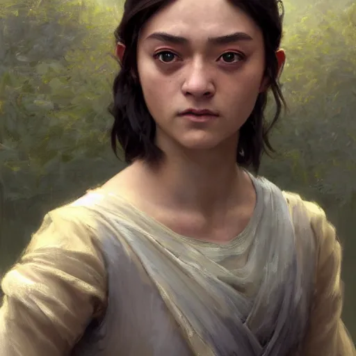 Prompt: expressive oil painting of arya stark at borobudur, smooth glowing skin, glamour shot, by yoshitaka amano, by bouguereau, bygreg rutkowski, by jeremy lipking, by artgerm, digital art, octane render