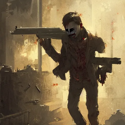 Image similar to putting in a zombie apocalypse holding a gun by greg rutkowski