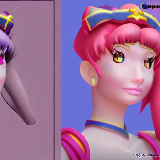 Prompt: detailed 3D mesh of Sailor Moon character in Zbrush model space