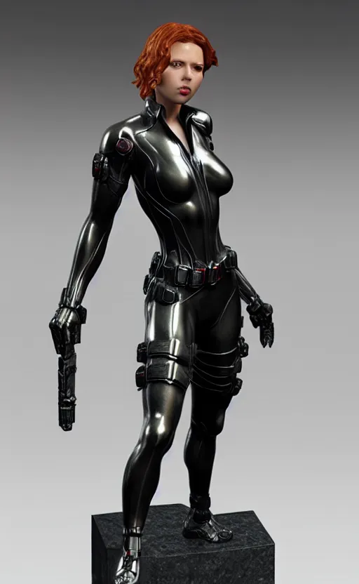 Image similar to black widow, bronze statue and silver, unreal engine, high detailed, holographic * *