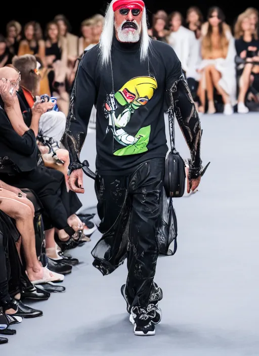 Image similar to hyperrealistic and heavy detailed balenciaga runway show of hulk hogan, leica sl 2 5 0 mm, vivid color, high quality, high textured, real life