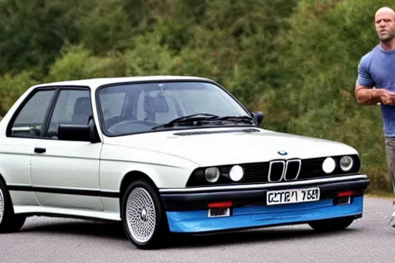 Image similar to Angry Jason Statham picks up BMW e30