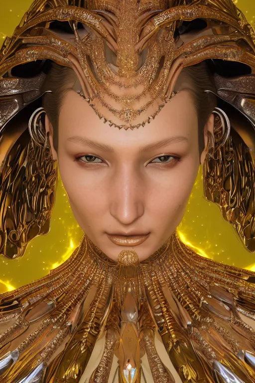 Prompt: a highly detailed metahuman 4 k close up render of an alien goddess bella hadid as durga in iris van herpen dress schiaparelli in diamonds swarovski and jewelry in style of alphonse mucha gustav klimt trending on artstation made in unreal engine 4