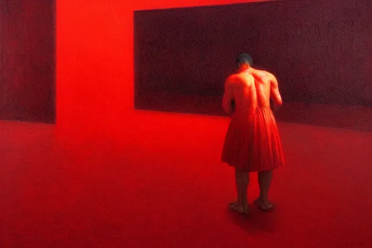 Image similar to only with red, crowd cheering at the see of an art, in the style of beksinski, parts by edward hopper, parts by rodcenko, parts by yue minjun, intricate and epic composition, red by caravaggio, insanely quality, highly detailed, masterpiece, red light, artstation, 4 k