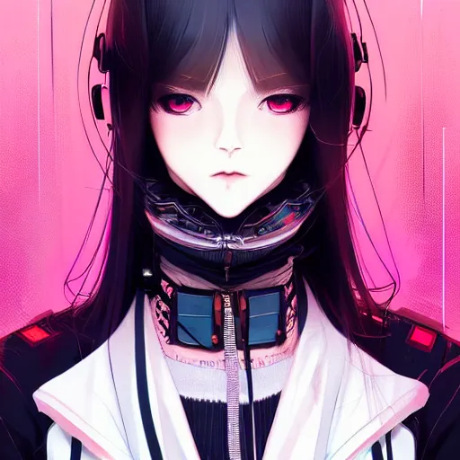 Image similar to by kyoto animation, cool girl wearing cyberpunk intricate streetwear, beautiful, detailed symmetrical close up portrait, intricate complexity, in the style of artgerm and ilya kuvshinov, cell shaded, 4 k, concept art, by wlop, krenz cushart, greg rutkowski, pixiv. cinematic dramatic atmosphere, cinematic lighting, studio quality