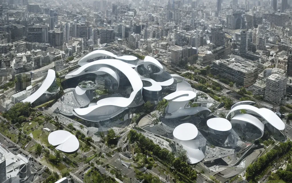 Prompt: stunning headquarters of an evil corporation, by toyo ito