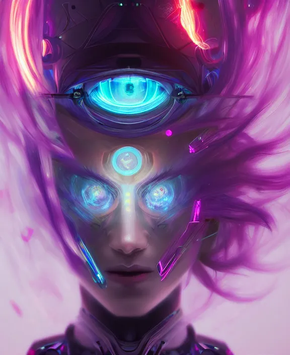 Image similar to whirlwind souls rushing inside metaverse, half body, glowin eyes, tiara, robotic, android, cyborg, cyberpunk face, by loish, d & d, fantasy, intricate, elegant, highly detailed, colorful, vivid color, digital painting, artstation, concept art, art by artgerm and greg rutkowski and alphonse mucha and ruan jia