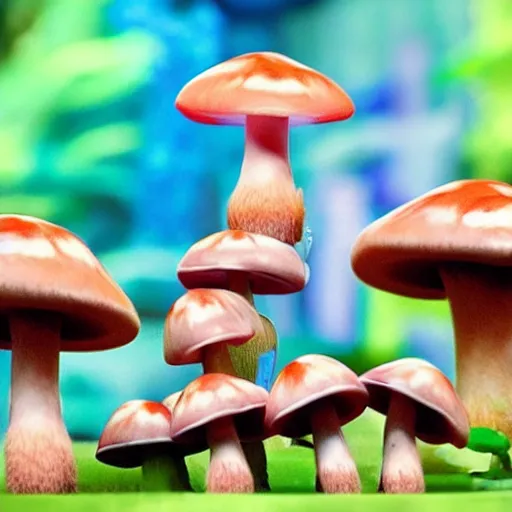 Prompt: cat like mushrooms, cat - faced mushroom, trending on instagram, stop motion, sumerian, rendered in corel art, pixar