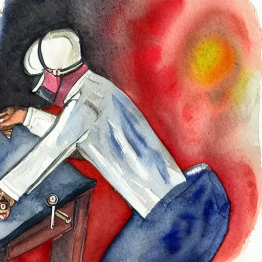 Prompt: doctor performing surgery on a rocket, watercolor painting