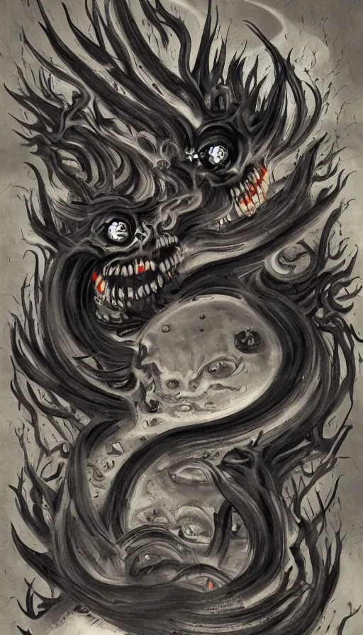 Image similar to a storm vortex made of many demonic eyes and teeth, by qian xuan