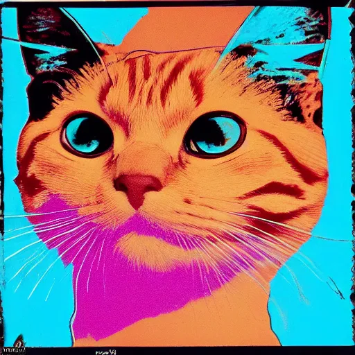 Prompt: high definition portrait of a ginger cat by Andy Warhol