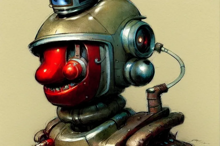 Image similar to adventurer ( ( ( ( ( 1 9 5 0 s retro future robot android clown. muted colors. ) ) ) ) ) by jean baptiste monge!!!!!!!!!!!!!!!!!!!!!!!!! chrome red