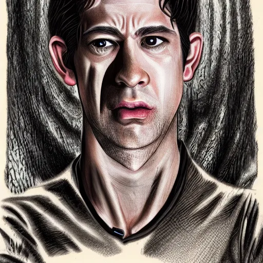 Prompt: a detailed portrait of john krasinski as a vampire in the style junji ito and giger