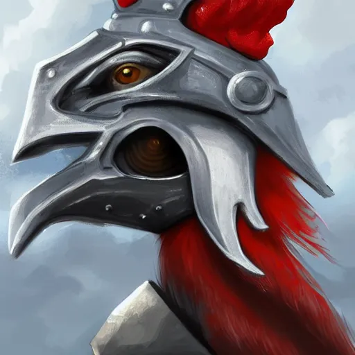 Image similar to rooster in steel armor on a cloud, digital art, digital painting, artstation, devian art, 4 k, hd