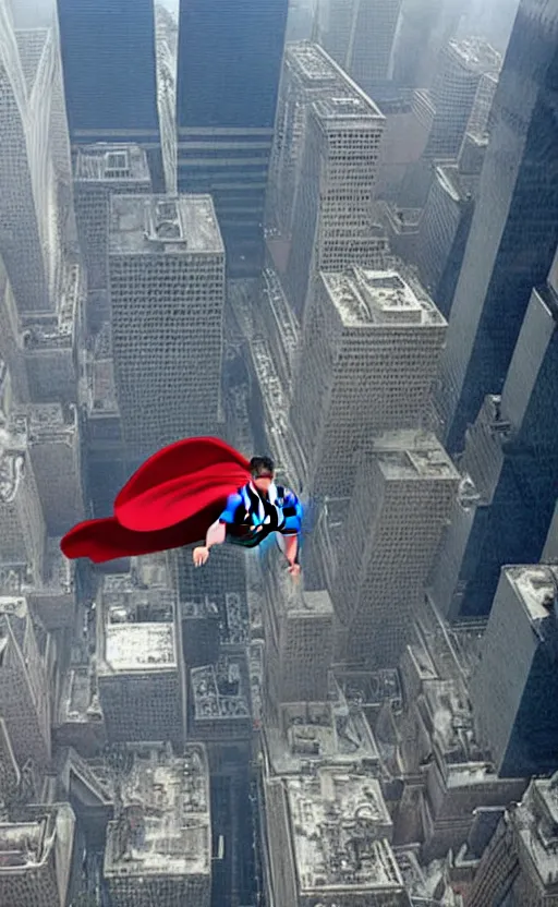 Prompt: superman flying into the twin towers on 9 / 1 1