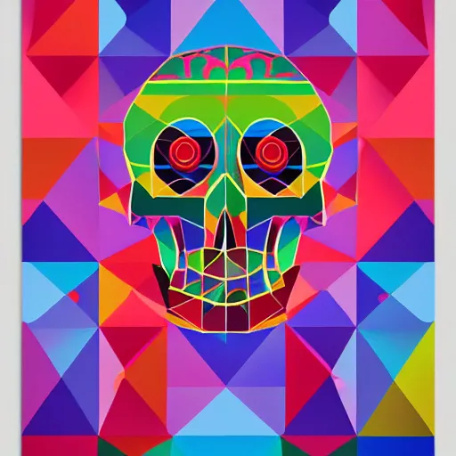 Prompt: Skull, Rainbow geometric architectures blend with organic shapes, Pop Surrealism, Essence of street forms, Geometric structures and multicolored prints, Colorful, High Detail, Symmetry, Poster,