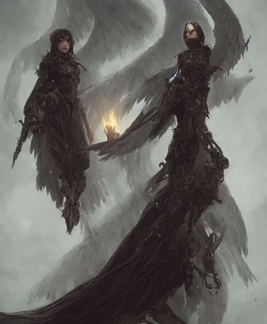 Prompt: The angel of death young woman, D&D, fantasy, intricate, elegant, highly detailed, digital painting, trending artstation, concept art, smooth, sharp focus, illustration, art by greg rutkowski