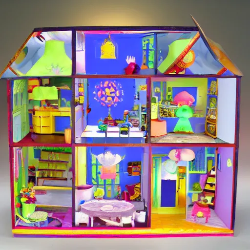 Image similar to pikmin dollhouse inside a kaleidoscope