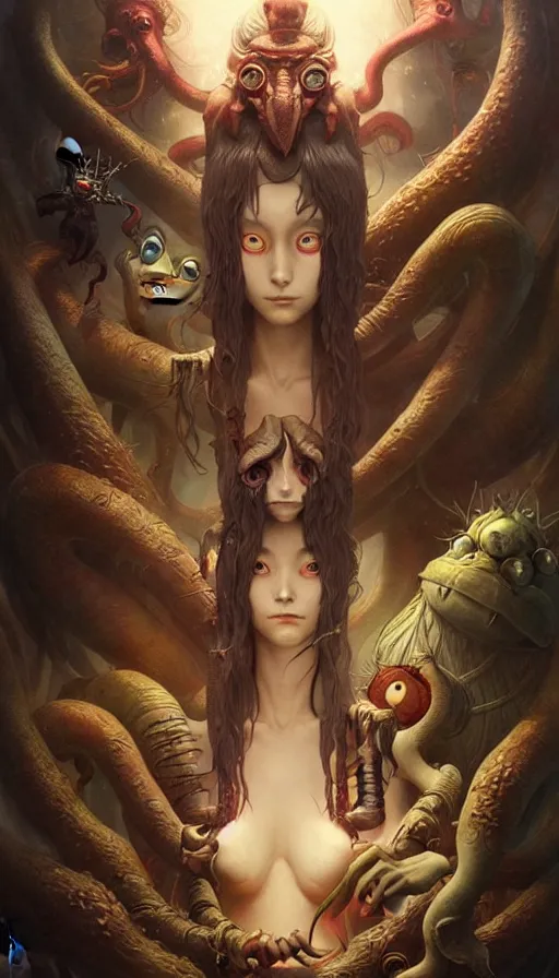 Image similar to exquisite imaginative imposing weird creature movie poster art humanoid anime movie art by : : james jean weta studio tom bagshaw frank frazetta studio ghibli