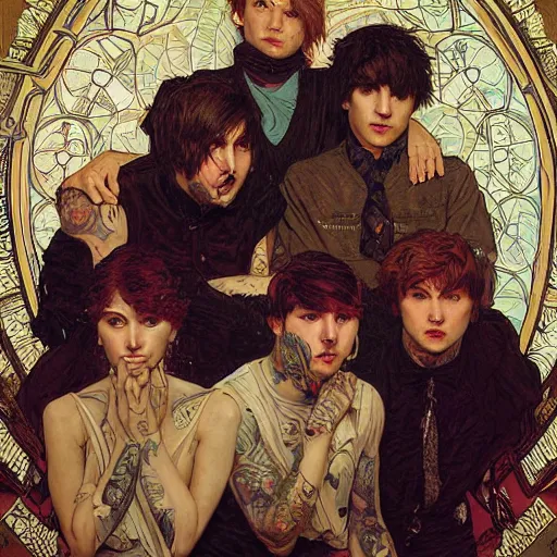 Prompt: bring me the horizon music band by Stanley Artgerm Lau, greg rutkowski, thomas kindkade, alphonse mucha, loish, norman Rockwell