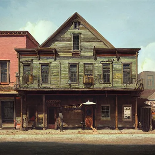 Prompt: painting of a western saloon exterior in old town, gregory crewdson