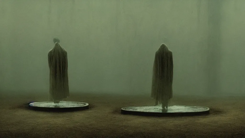 Prompt: i lost my keys at the fountain of youth, film still from the movie directed by denis villeneuve and david cronenberg with art direction by salvador dali and zdzisław beksinski, wide lens