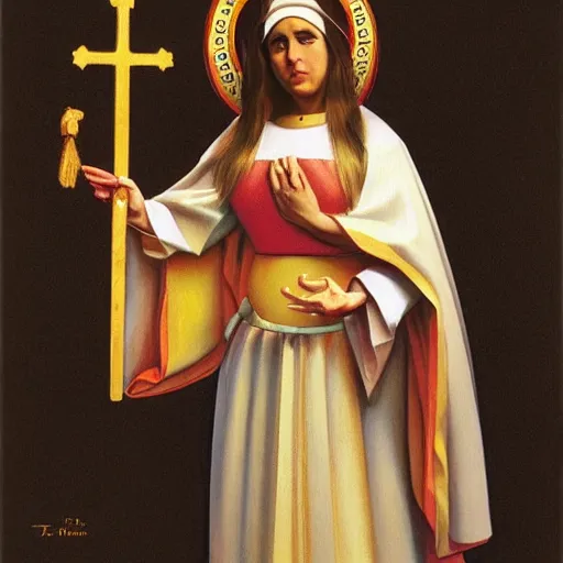 Prompt: a painting of trixie mattel as a byzantine saint by thomas blackshear