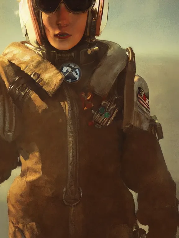 Image similar to portrait of a young pilot from fallout 4 wearing pilot gear, short brown hair, art by ryo shiotani and greg rutkowski, intricate, beautiful, cute, cinematic lighting