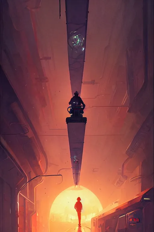 Image similar to greg rutkowski travel poster science fiction pizza delivery boy