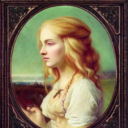 Image similar to A beautiful Blonde Woman with Locks in the style of Sophie Anderson, Portrait