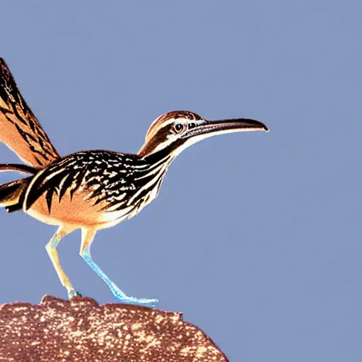 Image similar to roadrunner against the background of the planet mercury in blue and white