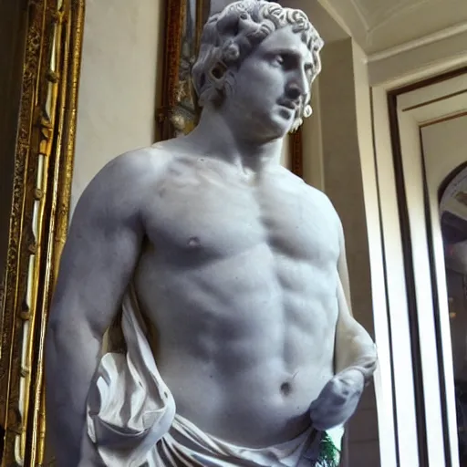 Prompt: a marble greek statue of nicolas cage