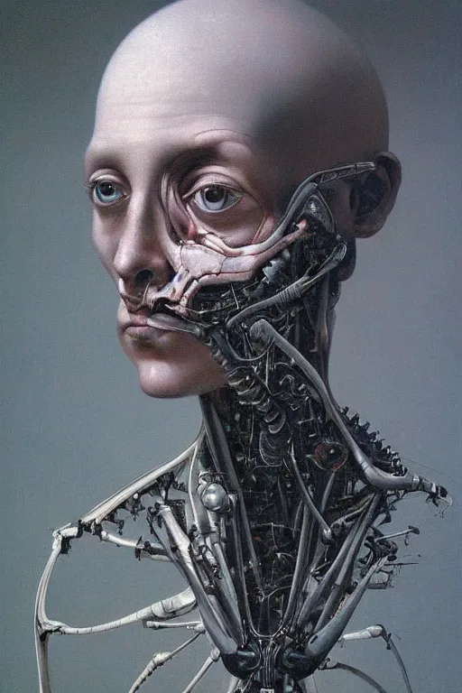 Prompt: beautiful clean oil painting biomechanical portrait of human with television instead of face by wayne barlowe, mazzoni marco, rembrandt, complex, stunning, realistic, skin color