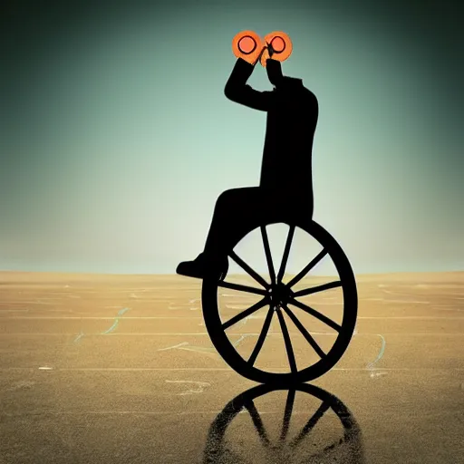 Image similar to man with wheel in head surreal