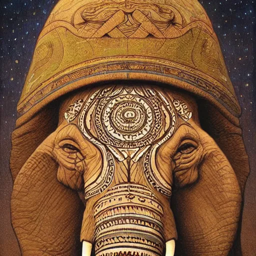 Image similar to elephant, beautiful aztec painting by johfra bosschart and michael whelan, trending on artstation russian technological shoal mayonnaise ash tree, by innes and jean giraud, a small