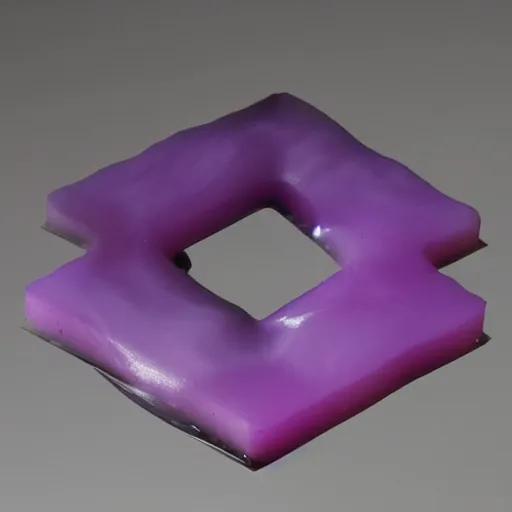 Image similar to an abstract form in purple wax floating in jean prouve design