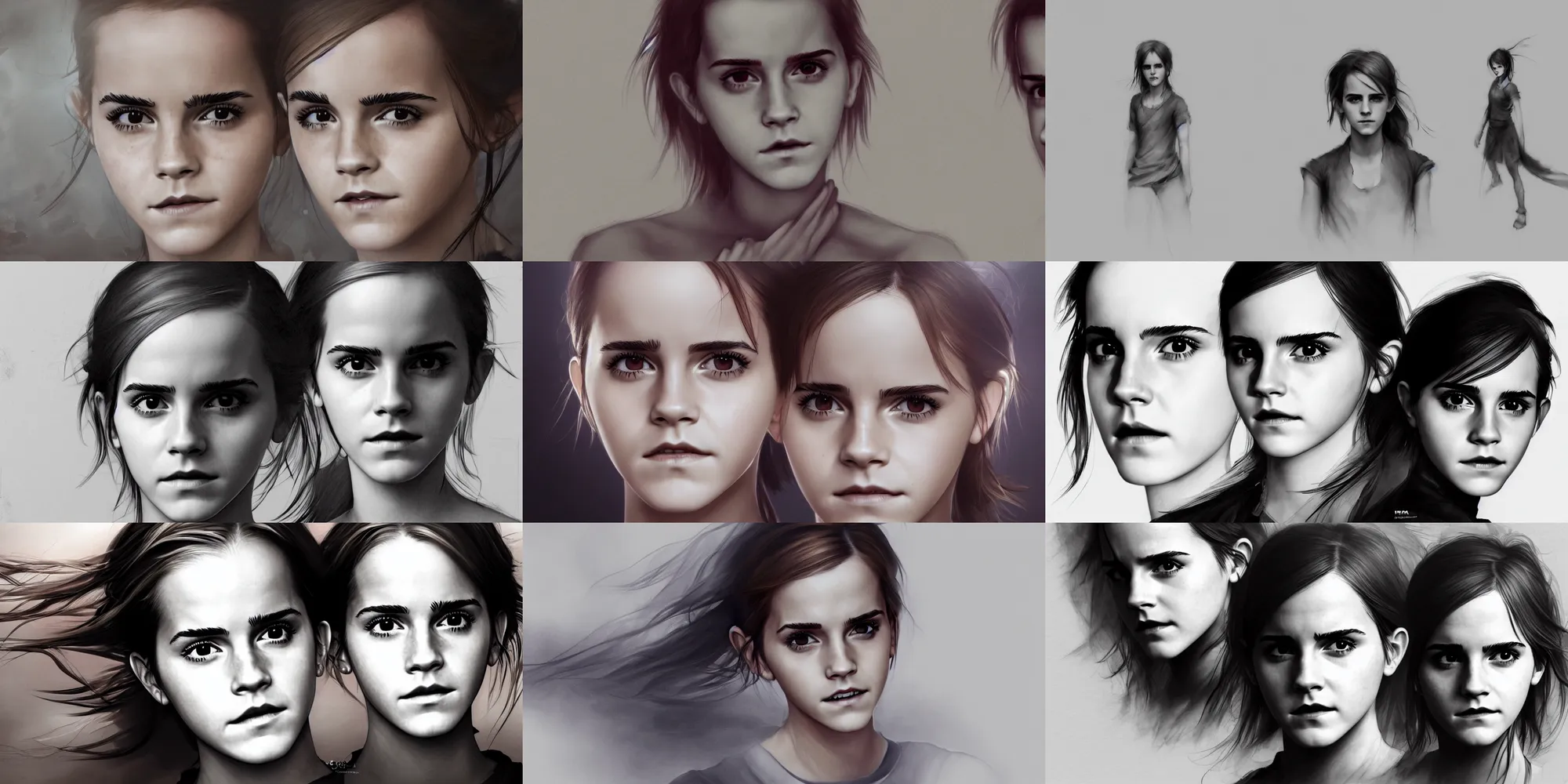 Prompt: emma watson medium closeup warface emma watson photo emma watson portrait twin sisters action motion poses motion blur taolu gunshu staff taolu jianshu, nanquan, changquan, daoshu, gunshu, qiangshu, nandao and nangun sketch greg rutkowski extreme fractal foreshortening founding masters 祖 師