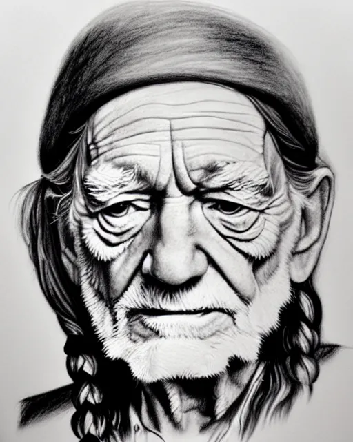 Prompt: a portrait of willie nelson, pencil drawing