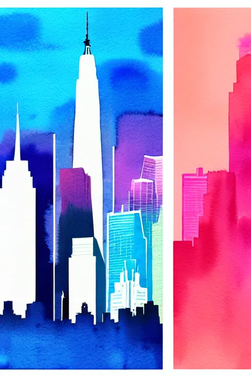 Prompt: minimalist watercolor art of new york skyline, illustration, vector art