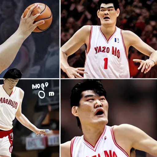 Image similar to yaoming is taking up earth as a basketball