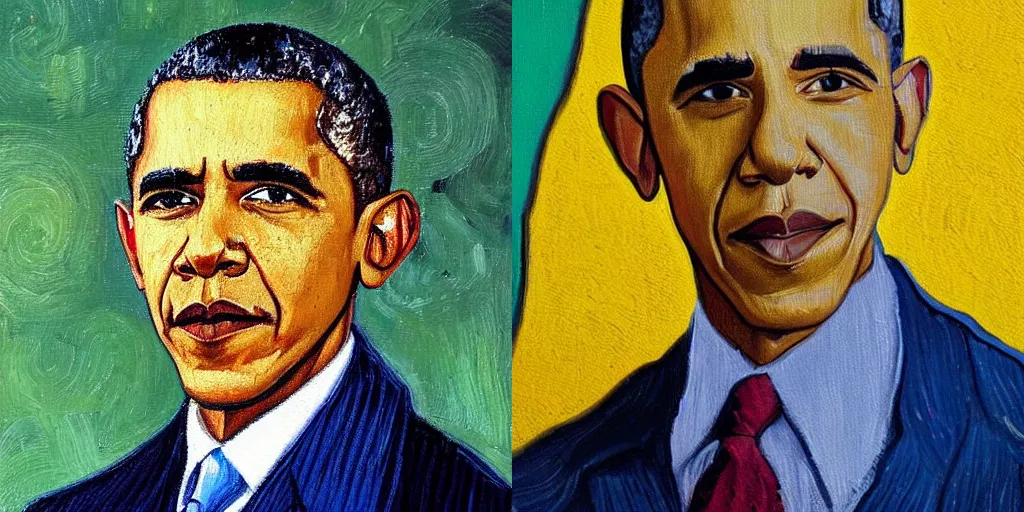 Prompt: a painting portrait of Barack Obama, inspired by Van Gogh