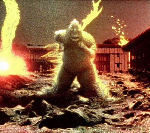 Image similar to Pulgasari the North Korean monster, volumetric lighting, filmstill, produced by Kim Jong-il, Kodachrome, kaiju-eiga, starfish monster movie